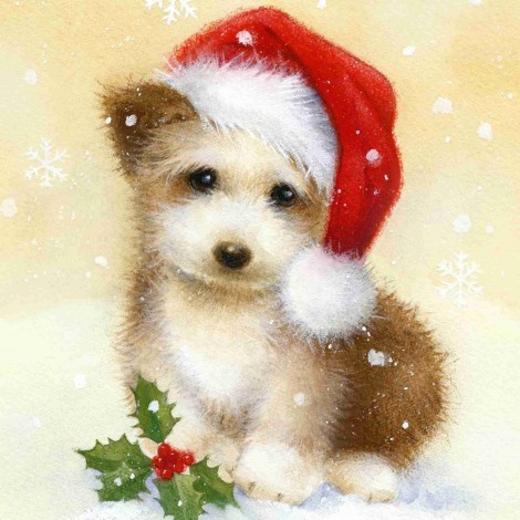 Billig Winter Hund Wearing Weihnachten Hat 5d Damond Patroon VM1831