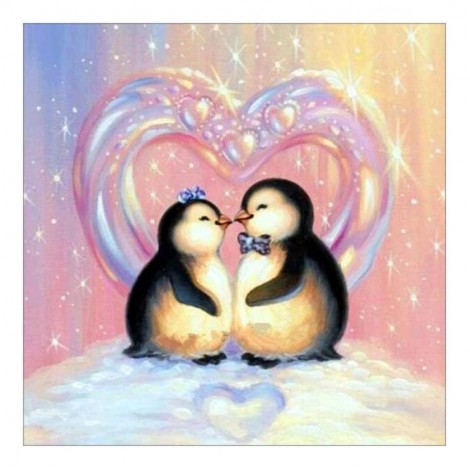 Valentinstag Gift Karikatur Pinguines in Liefde Diamond Painting /Diamant Malerei Set AF9426
