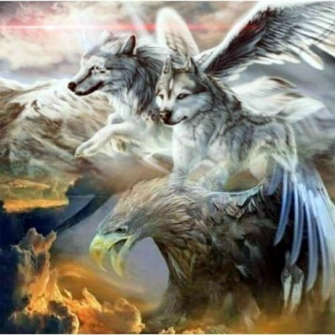 2019 Schlussverkauf Vol Eckig Strasssteine Wolf En Adler Porträt Diamond Stitch Beads VM1958