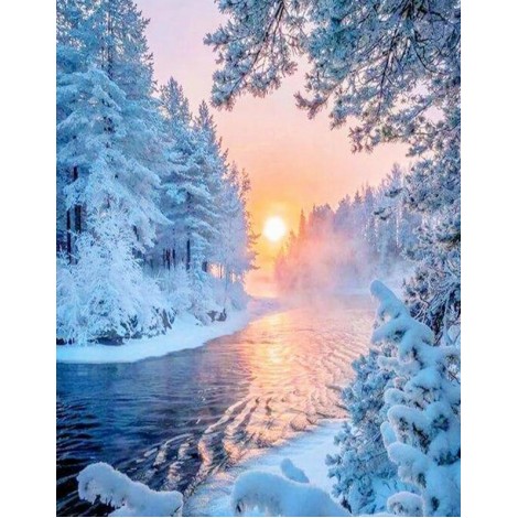 Traum Serie Sneeuw-Cove Rote Wald Met Warm Sonnenschein Diamond Painting /Diamant Malerei Set Af9724