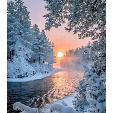 2019 Winter Tranquil Wald En Zonsondergang Natur Bergkristal Diamond Painting VM1364