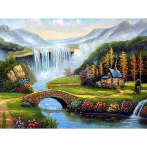 2019 Ölgemälde Stile Landschap Wasser Vallen 5d Diamond Painting /Diamant Malerei Stickerei Karikatur Set VM03586
