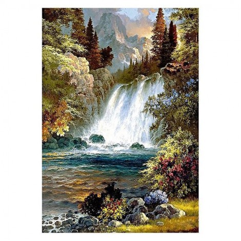Herbst Ölgemälde Stile Berg Wasser Vallen Diamond Painting /Diamant Malerei Set AF9394