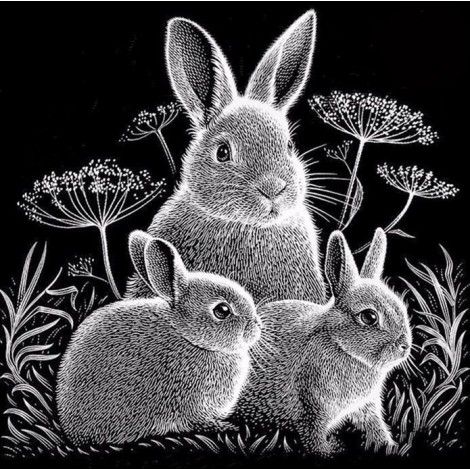 Schwarz Und Weiß Vol Eckig Strasssteine Hase Familie 5D Diamond Painting /Diamant Malerei Set NA0259