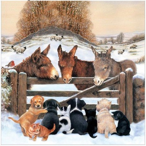Winter Vol Eckig Strasssteine Esel 5D Diamond Painting /Diamant Malerei Set NA0303