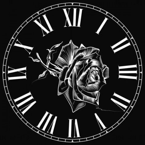 Schwarz Und Weiß Rosen Uhr 5D Kreuzstich Diamond Painting /Diamant Malerei Set NB00161