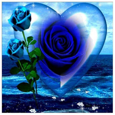 Mooi Herz Geformt-shaped Blauw Rosen Diamond Painting /Diamant Malerei Set AF9319
