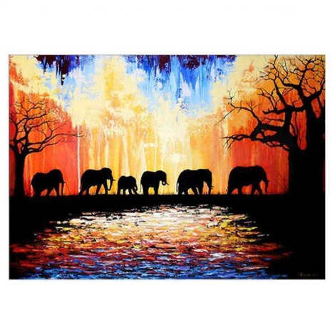 Versieren Ölgemälde Stile Elefant 5d Diamond Painting /Diamant Malerei Set QB5384