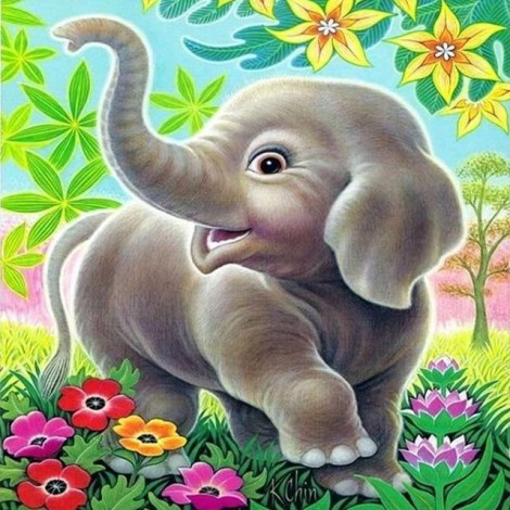 Schlussverkauf Schattig Elefant In Garten 5d Vol Diamond Painting /Diamant Malerei Stickerei Elefant Set VM3004