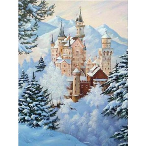 Vol Eckig Strasssteine Landschap Winter Schloss 5D Diamond Painting /Diamant Malerei Set NA0031