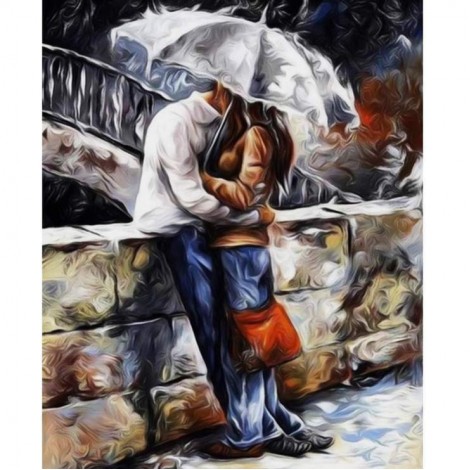 Populair Ölgemälde Stile Kiss Onder Umbrella Diamond Painting /Diamant Malerei Set AF9411
