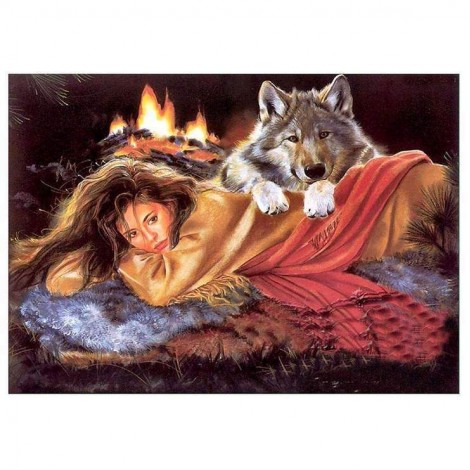 Neuankömmling Mädchen Und Tiere Wolf 5d Kreuzstich Diamond Painting /Diamant Malerei Set QB8101