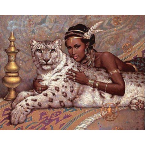 2019 Neuankömmling Schlussverkauf Mädchen Und Tiere Leopard 5d Diamond Painting /Diamant Malerei Set VM8071