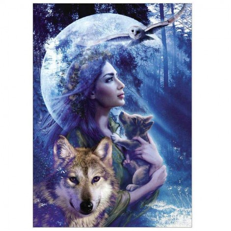 Schlussverkauf Traum Muur Mädchen Und Wolf 5d Diamond Painting /Diamant Malerei Stickerei VM1226