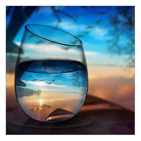 World In Glass Serie Blauw Zonsondergang Diamond Painting /Diamant Malerei Set Af9727