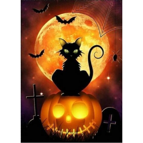Neuankömmling Schlussverkauf Halloween Katze Pompoen 5d Bergkristal Stitch Set VM4089