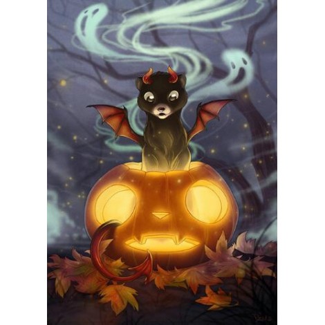 2019 Neuankömmling Schlussverkauf Halloween Katze Pompoen 5d Bergkristal Stitch Set VM04084