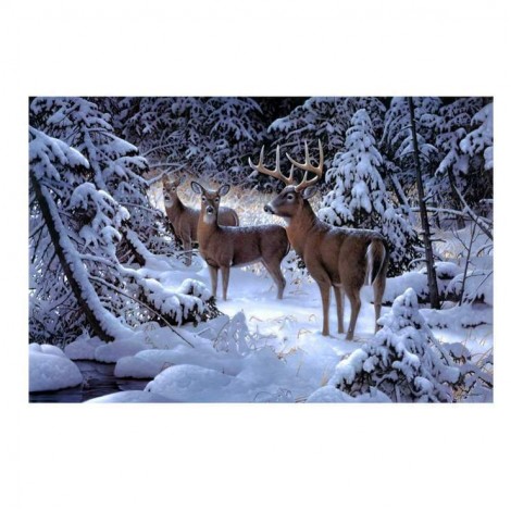 Winter Sneeuw Houts Hirsch Diamond Painting /Diamant Malerei Set AF9130