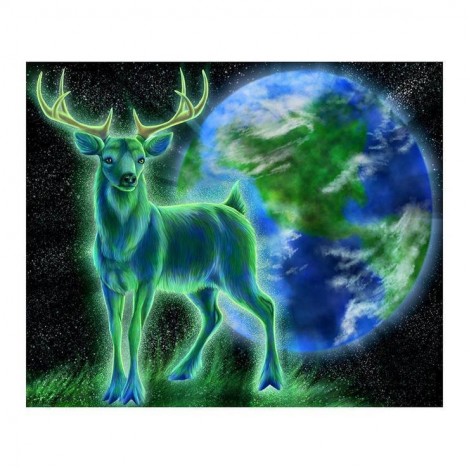 Fantasie Green En Blauw Hirsch Diamond Painting /Diamant Malerei Set Voor Kinderen AF9134