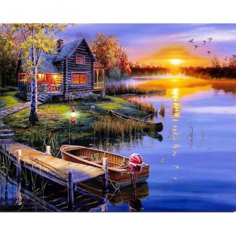 2019 Traum Zonsondergang Landschap Dorf 5d Eckig Strasssteine Diamond Painting /Diamant Malerei Set VM75339