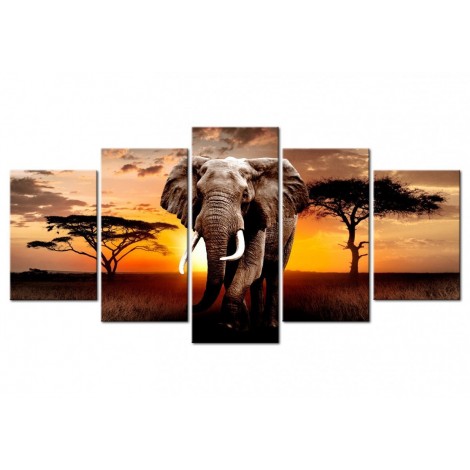 2019 Große Größe Multi Panel Zonsondergang Elefant 5d Diamond Painting /Diamant Malerei Set VM8193