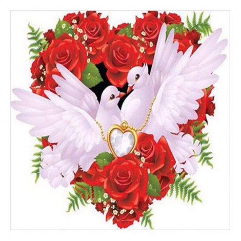 Romantisch Liefde Wit dove Rote Rosen Diamond Painting /Diamant Malerei Set AF9327