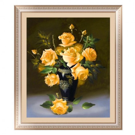 Populair Ölgemälde Stile Muur Geel Rosen Diamond Painting /Diamant Malerei Set AF9331