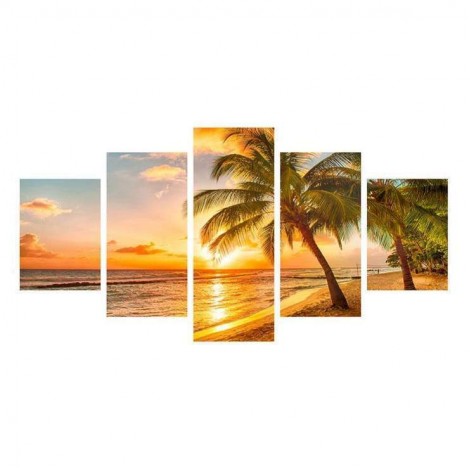 Versieren Große Größe Multi Panel Strand Baum 5D Mozaïek Diamond Painting /Diamant Malerei Set QB9013