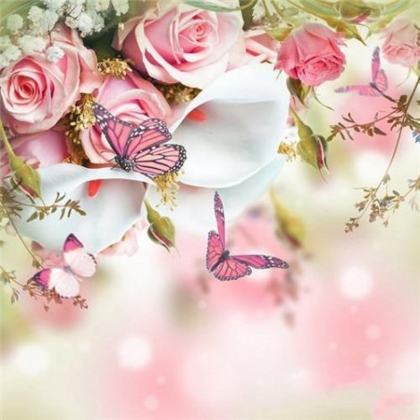 2019 Traum Moderne Kunststile Rosa Blume Schmetterling 5d Diamond Painting /Diamant Malerei Set VM7902