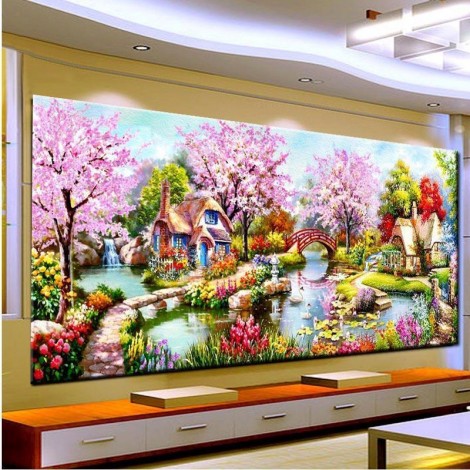 2019 Landschap Baum Große Größe Strasssteine Muur 5d Diamond Painting /Diamant Malerei Set VM4127