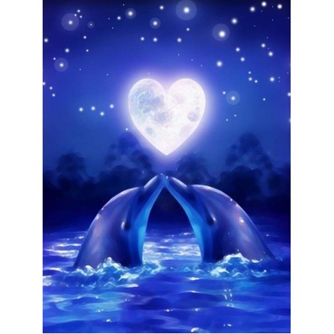 Blauw Nacht Delphin kiss Diamond Painting /Diamant Malerei Set AF9413